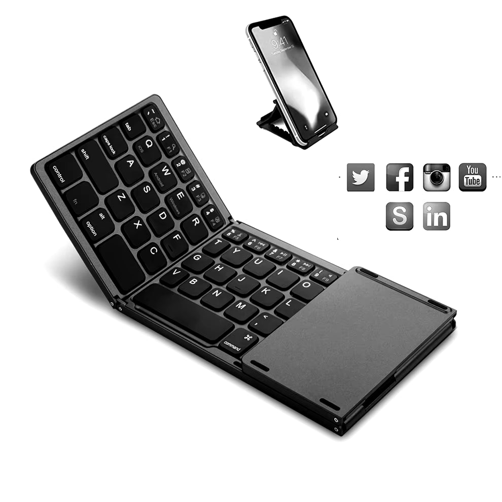 Foldable Wireless Keyboard Ultra Slim Touchpad Bluetooth Keyboard Rechargeable Folding Keyboard for Tablet Laptop